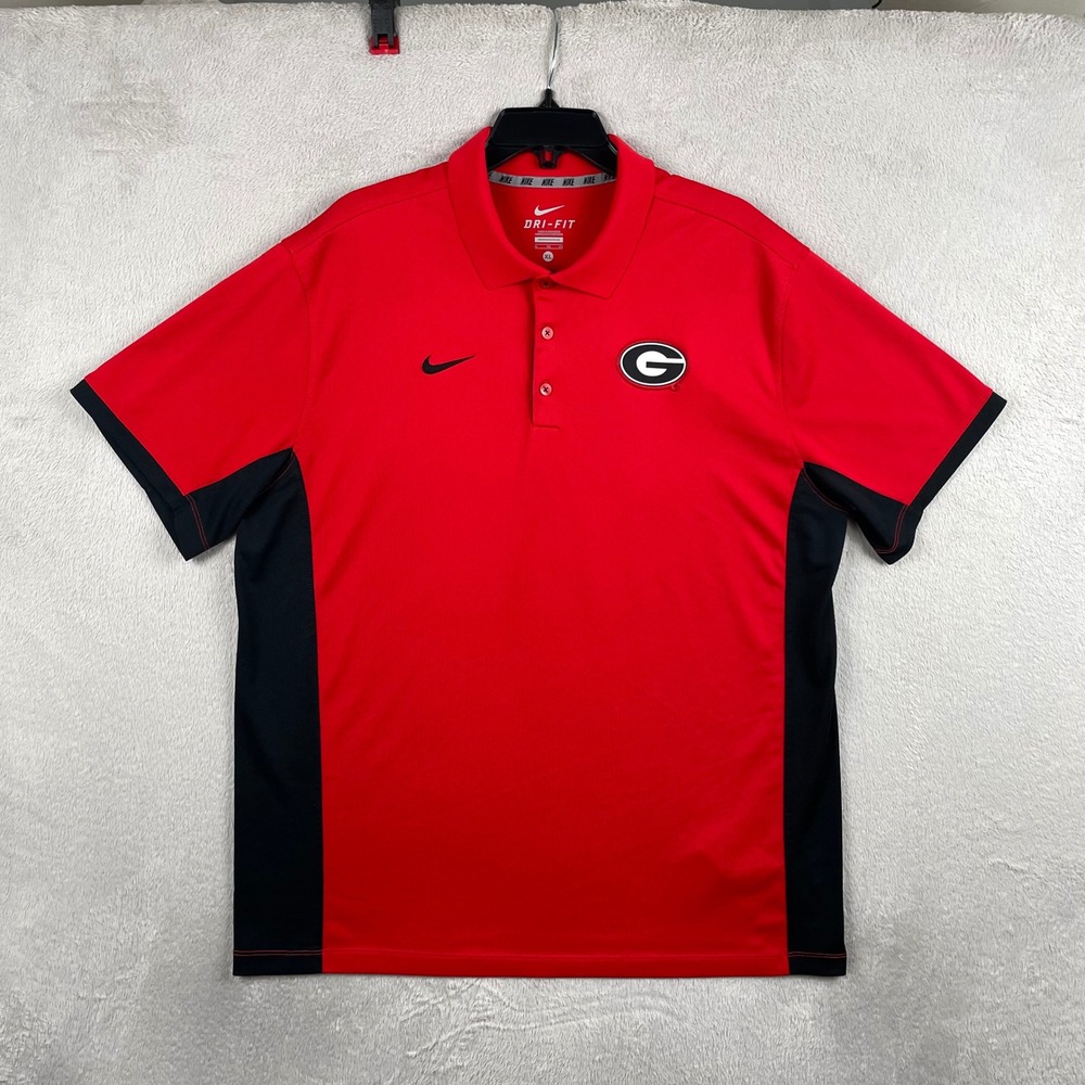 Nike Polo Shirt Mens XL Red Georgia Bulldogs NCAA UGA Dri-Fit Short Sleeve